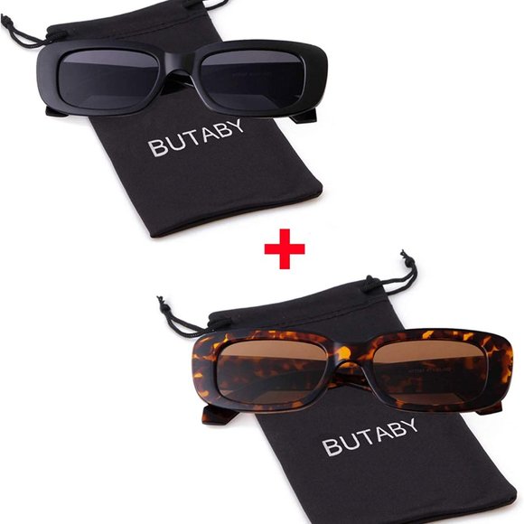 BUTABY Rectangle Sunglasses for Women Retro Driving Glasses 90’s Vintage - Picture 7 of 7